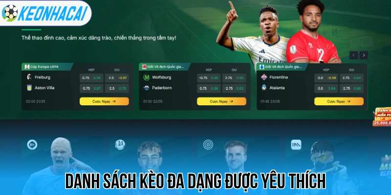 Danh sách kèo đa dạng được yêu thích