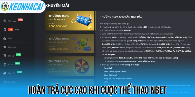Hoàn trả cực cao khi cược thể thao Nbet