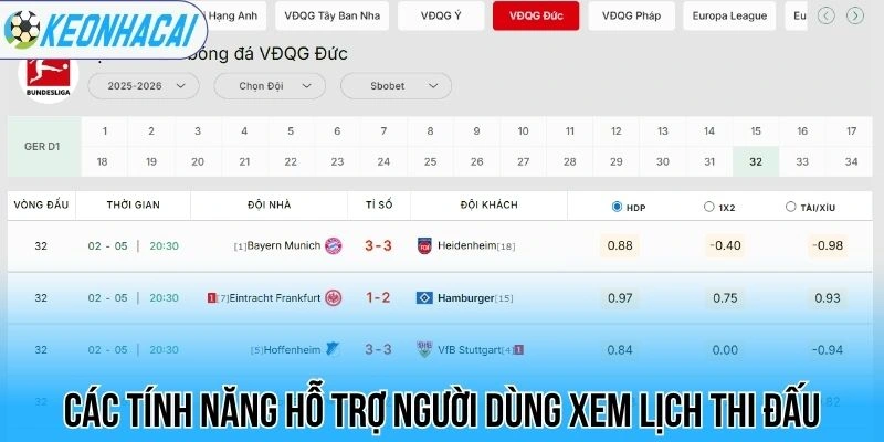 Lịch thi đấu bóng đá hôm nay 26 Các tính năng hỗ trợ người dùng xem lịch thi đấu