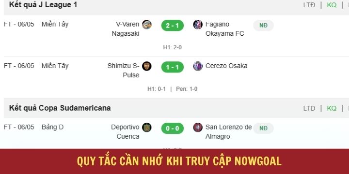 Quy định cần nhớ khi truy cập vào Nowgoal