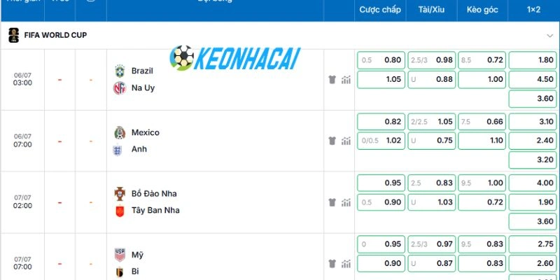 Soi kèo cược trận đấu Brazil vs Na Uy